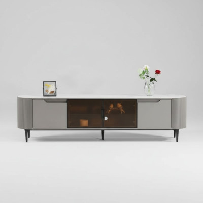 Mueble de televisión RTV en gris de madera de diseño de lujo para la sala de estar.