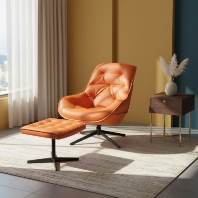 Conjunto clásico de sillones tapizados de diseño Chesterfield + reposapiés