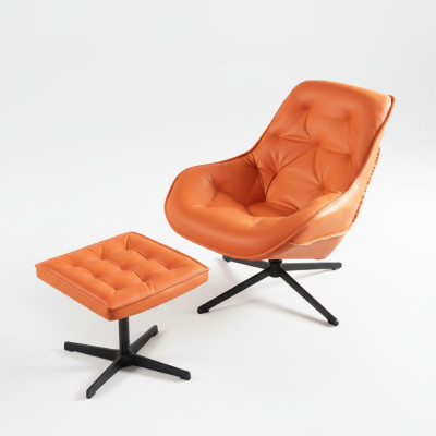 Conjunto clásico de sillones tapizados de diseño Chesterfield + reposapiés