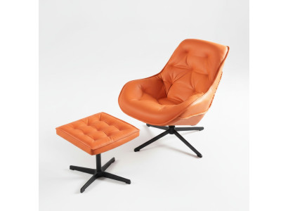 Conjunto clásico de sillones tapizados de diseño Chesterfield + reposapiés