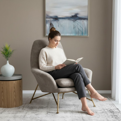 Sillón Diseño Lujo Tela Tapizado Conjunto Sala de Estar Gris Mobiliario