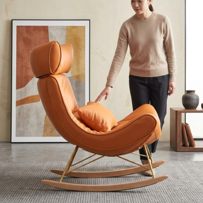 Sofá de diseño sillón sofá tapizado de lujo de cuero sintético de 1 lugar nuevo naranja