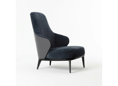 Sillón elegante con apoyabrazos gris oscuro de madera natural estilo moderno