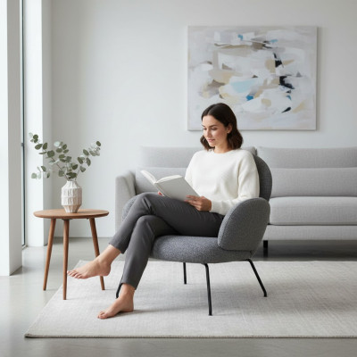 Sillón silla de terciopelo gris para salón comedor habitación de estar.
