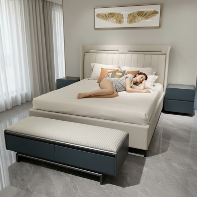Conjunto de dormitorio Muebles de lujo Cama Mesillas de noche Camas dobles Estructura de cama