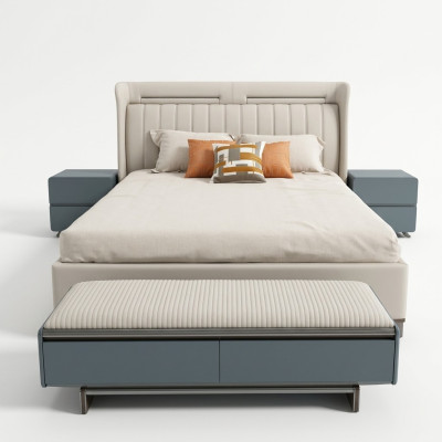 Conjunto de dormitorio Muebles de lujo Cama Mesillas de noche Camas dobles Estructura de cama