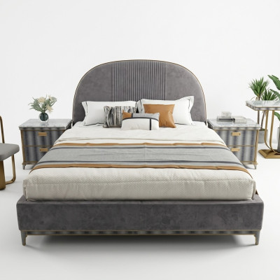 Juego de dormitorio gris: marco de cama, 2 mesitas de noche, cama doble, 3 piezas.