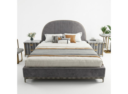 Juego de dormitorio gris: marco de cama, 2 mesitas de noche, cama doble, 3 piezas.