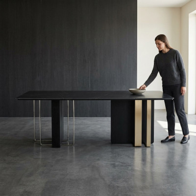 Mesa de comedor rectangular Mesa de comedor negra Mesa de madera Mesa de acero inoxidable Muebles.