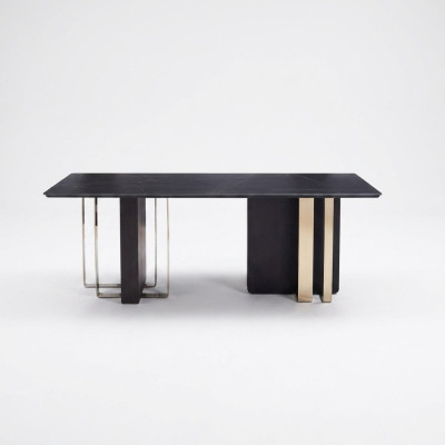 Mesa de comedor rectangular Mesa de comedor negra Mesa de madera Mesa de acero inoxidable Muebles.
