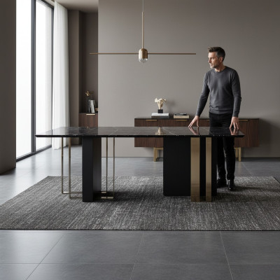 Mesa de comedor de diseñador negro Muebles de comedor Mesa de lujo de madera 240x100