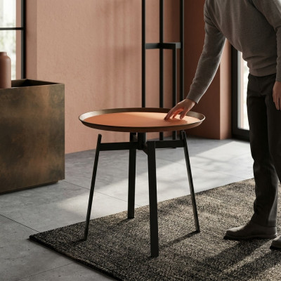 Sala de estar mesa de centro redonda naranja estilo moderno mesas de acero inoxidable mesa.