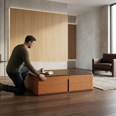 Mesa de centro de la sala de estar naranja Material de lujo de madera Estilo Mesas modernas
