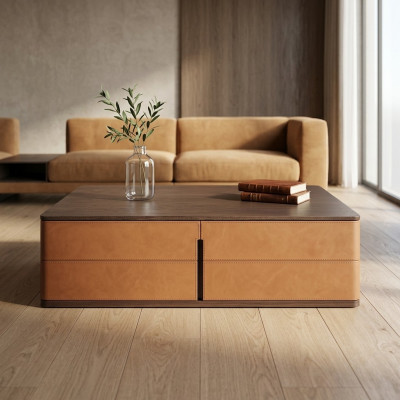 Mesa de centro de la sala de estar naranja Material de lujo de madera Estilo Mesas modernas