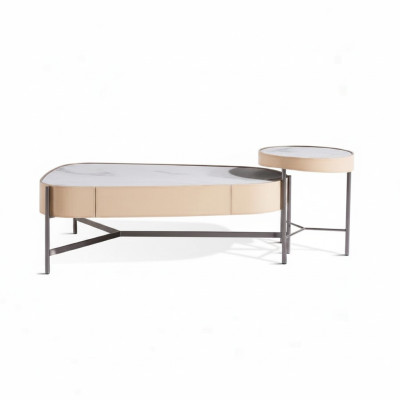Set de salón 2x mesa de centro mesa de café beige Moderno Lujo Acero inoxidable