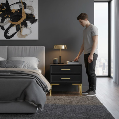 Mesita de noche de lujo negro Dormitorio Nuevo Diseño Muebles Estilo Moderno