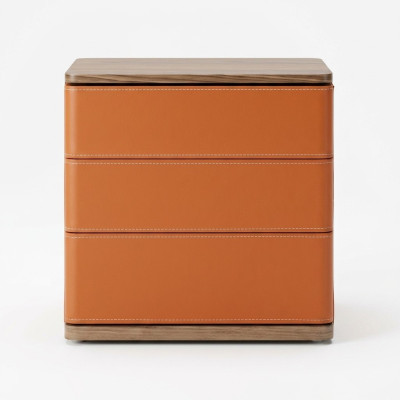 Diseño de mesita de noche para dormitorio Nuevo material de madera de lujo naranja.