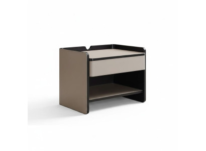 Mesa de noche de dormitorio moderna de madera color beige de lujo.