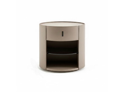 Mesa de noche beige de diseñador, consola de noche de lujo, muebles de dormitorio estilo.