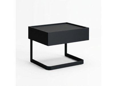 Mesita de noche para dormitorio. Elegante estilo negro de madera y acero inoxidable. Nuevo.