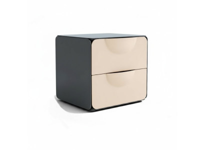 Mesita de noche beige con 2 cajones. Consola de madera para dormitorio.