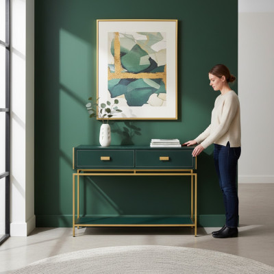 Mesa de consola verde Muebles de salón Madera Muebles de acero inoxidable Lujo Aparador