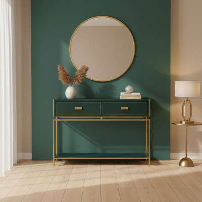 Mesa de consola verde Muebles de salón Madera Muebles de acero inoxidable Lujo Aparador