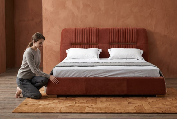 Diseño Cama doble roja Estructuras de cama Camas Camas de madera Textiles Dormitorio Cama