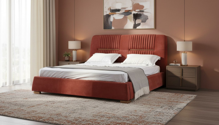 Diseño Cama doble roja Estructuras de cama Camas Camas de madera Textiles Dormitorio Cama