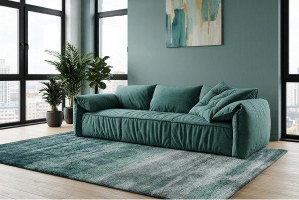 Sofá azul de diseñador de 3 plazas para sala de estar, muebles de asiento de tela.