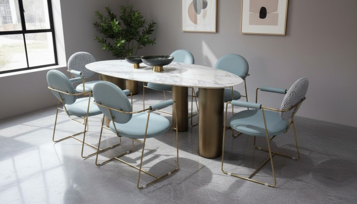Comedor diseñador Mesa de comedor ovalada blanca de lujo Acero inoxidable Mesas Mesa
