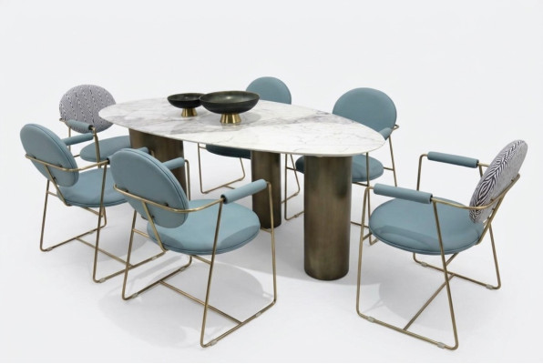 Comedor diseñador Mesa de comedor ovalada blanca de lujo Acero inoxidable Mesas Mesa