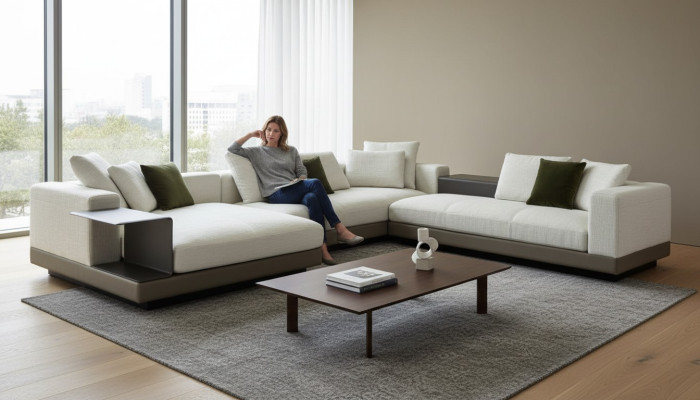 Sofá de esquina blanco en forma de U Estilo de lujo Moderno Sofá de sala de estar Paisaje de vida