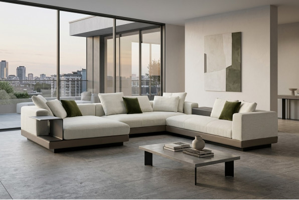 Sofá de esquina blanco en forma de U Estilo de lujo Moderno Sofá de sala de estar Paisaje de vida