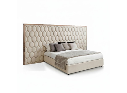 Gran cama doble beige cama de diseñador estructura de cama con cabecero mueble