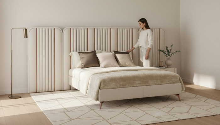 Dormitorio Cama doble Estructura de cama beige Cama tamaño king Muebles de lujo