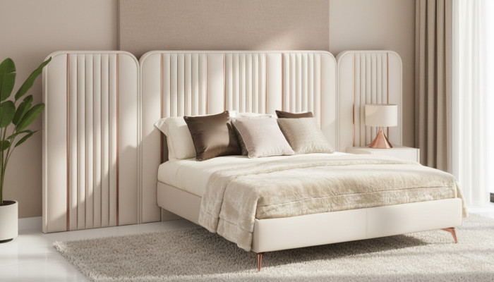 Dormitorio Cama doble Estructura de cama beige Cama tamaño king Muebles de lujo