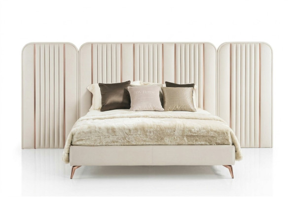 Dormitorio Cama doble Estructura de cama beige Cama tamaño king Muebles de lujo