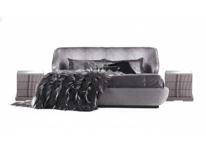Juego de dormitorio gris Cama 2 mesitas de noche Cama doble de diseñador de madera 3 piezas