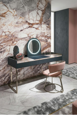 Muebles de dormitorio, tocador, silla de maquillaje de diseñador, muebles de lujo de madera.