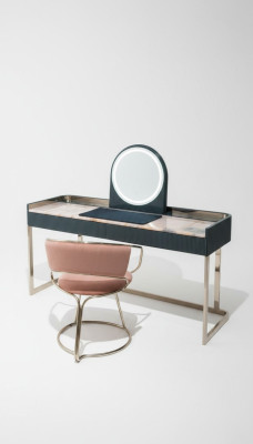 Muebles de dormitorio, tocador, silla de maquillaje de diseñador, muebles de lujo de madera.