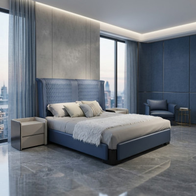 Juego de dormitorio Cama 2x Mesita de noche 3 piezas. Diseño Moderno Grupo de camas de lujo Nuevo