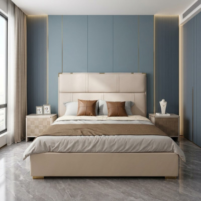 Conjunto de dormitorio Cama 2x Mesita de noche Diseño Moderno Lujo Camas 3 piezas