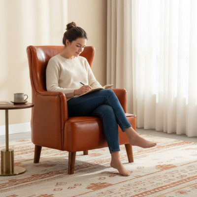 Sillón naranja de una plaza para sala de estar, lujo, cuero sintético, muebles tapizados, nuevo.