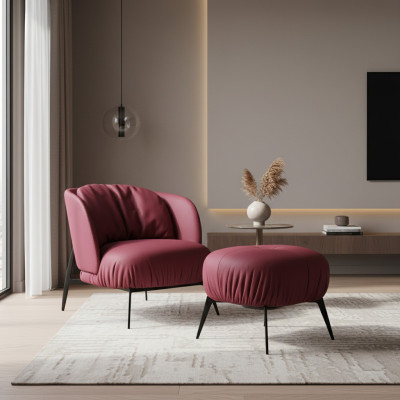 Sillón Taburete Sala de estar Diseño Moderno Conjunto Tapizado Relax de 2 piezas.