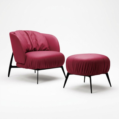 Sillón Taburete Sala de estar Diseño Moderno Conjunto Tapizado Relax de 2 piezas.