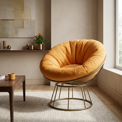 Sillón Club Lounge Diseñador Tapizado Relajante Individual Naranja