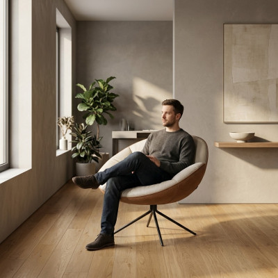Sillón de diseño para sala de estar, tapizado de madera de un asiento moderno blanco nuevo
