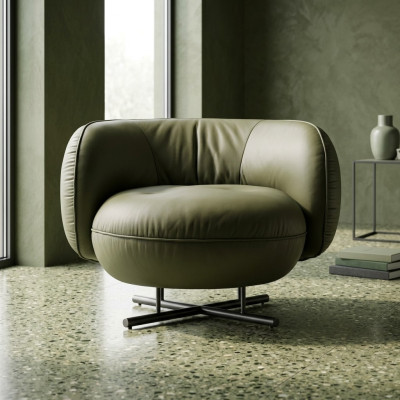 Sillón de una plaza de cuero sintético de lujo, lounge, acolchado, diseño gris.