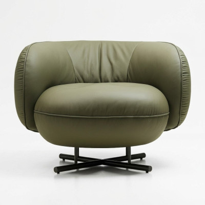Sillón de una plaza de cuero sintético de lujo, lounge, acolchado, diseño gris.